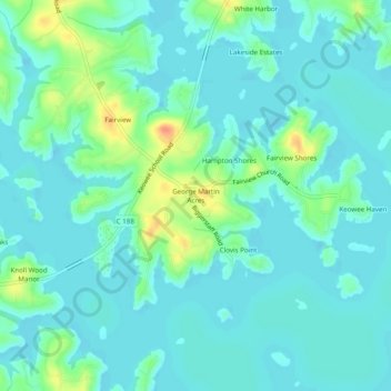 Topografische kaart George Martin Acres, hoogte, reliëf
