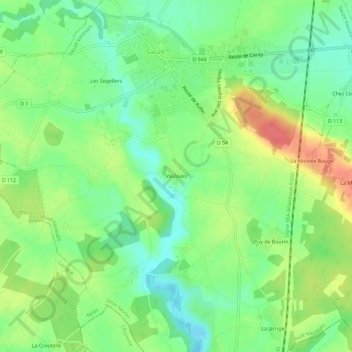 Topografische kaart Vaussais, hoogte, reliëf