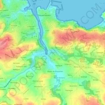 Topografische kaart Kerharo, hoogte, reliëf