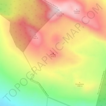 Topografische kaart Kohala, hoogte, reliëf