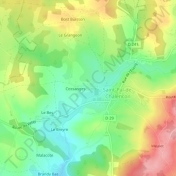 Topografische kaart Cossange, hoogte, reliëf