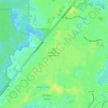 Topografische kaart Weekiwachee Woodlands, hoogte, reliëf