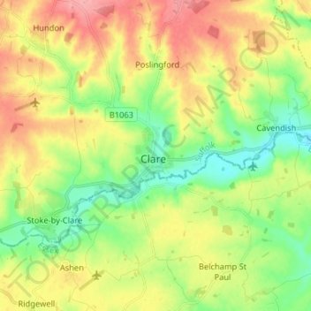 Topografische kaart Clare, hoogte, reliëf