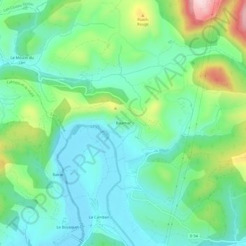 Topografische kaart Bournac, hoogte, reliëf
