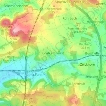 Topografische kaart Grub am Forst, hoogte, reliëf