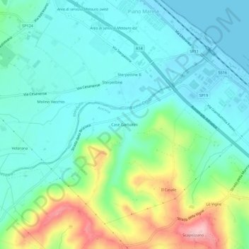 Topografische kaart Case Garbatini, hoogte, reliëf