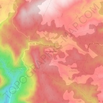 Topografische kaart Mas de Fuentes, hoogte, reliëf