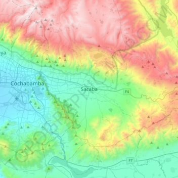 Topografische kaart Sacaba, hoogte, reliëf