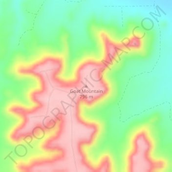 Topografische kaart Goat Mountain, hoogte, reliëf