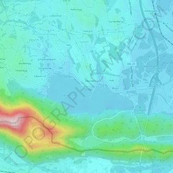 Topografische kaart Weißensee, hoogte, reliëf