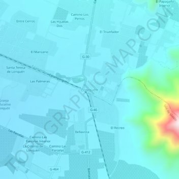Topografische kaart Lonquén, hoogte, reliëf