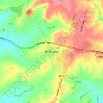 Topografische kaart Billesdon, hoogte, reliëf