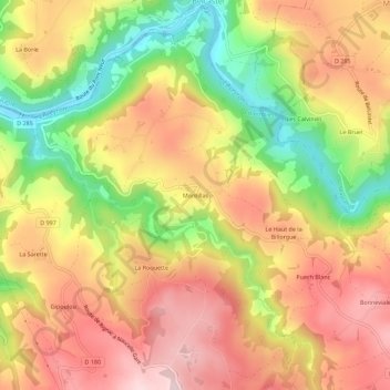 Topografische kaart Montillas, hoogte, reliëf