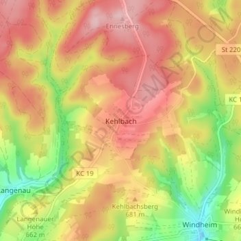 Topografische kaart Kehlbach, hoogte, reliëf