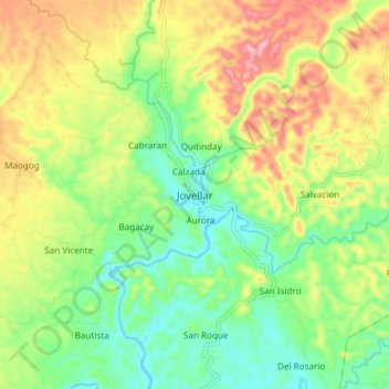Topografische kaart Jovellar, hoogte, reliëf