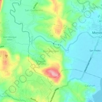 Topografische kaart Bombongan, hoogte, reliëf