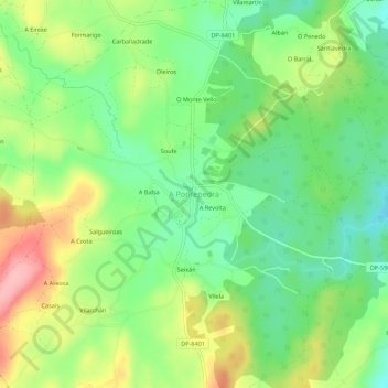 Topografische kaart A Pontepedra, hoogte, reliëf