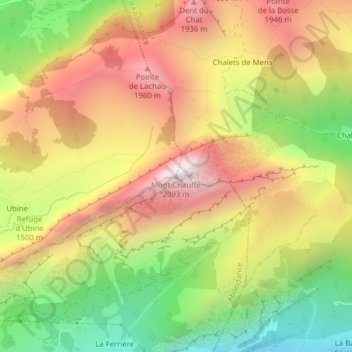 Topografische kaart Mont Chauffé, hoogte, reliëf