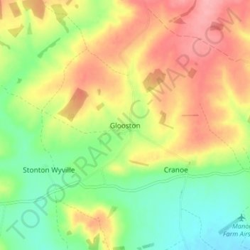 Topografische kaart Glooston, hoogte, reliëf