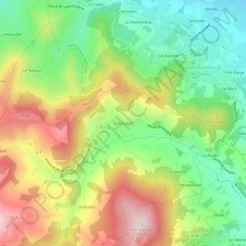 Topografische kaart Le Couvent, hoogte, reliëf