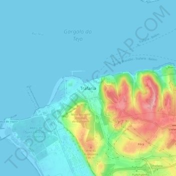 Topografische kaart Trafaria, hoogte, reliëf