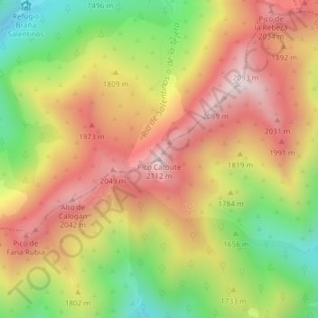 Topografische kaart Pico Catoute, hoogte, reliëf