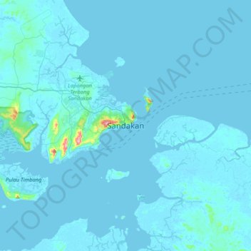 Topografische kaart Sandakan, hoogte, reliëf
