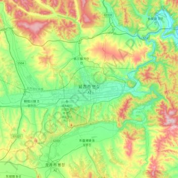 Topografische kaart Yanji, hoogte, reliëf