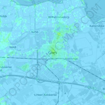Topografische kaart Goes, hoogte, reliëf