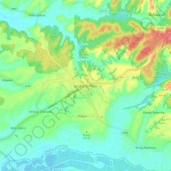 Topografische kaart Poglack, hoogte, reliëf