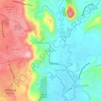 Topografische kaart May-Iba, hoogte, reliëf