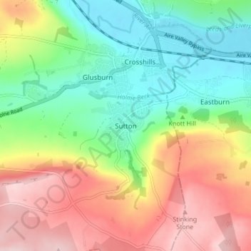 Topografische kaart Sutton-in-Craven, hoogte, reliëf