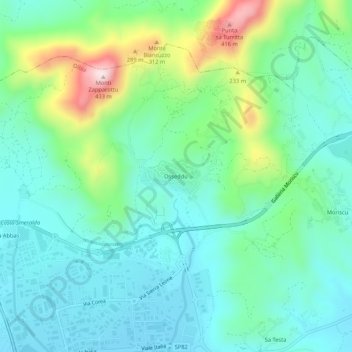 Topografische kaart Villaggio Olbia 2, hoogte, reliëf
