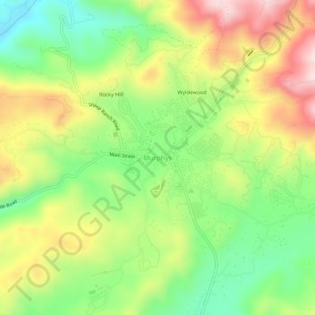 Topografische kaart Murphys, hoogte, reliëf