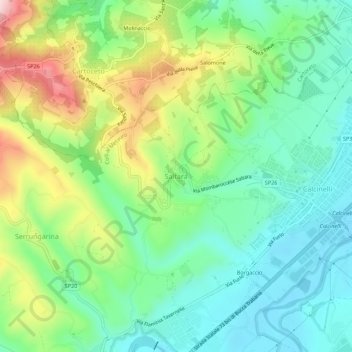 Topografische kaart Saltara, hoogte, reliëf