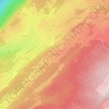 Topografische kaart Les Raisses, hoogte, reliëf