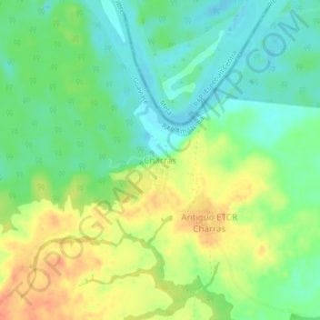 Topografische kaart Charras, hoogte, reliëf