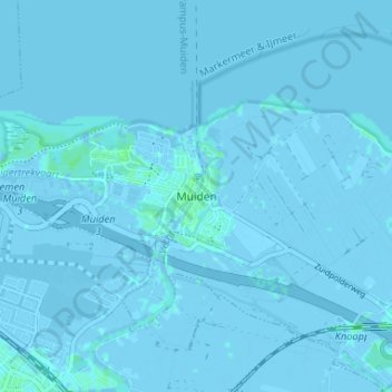 Topografische kaart Muiden, hoogte, reliëf