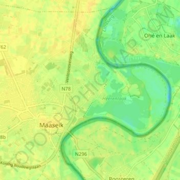 Topografische kaart Aldeneik, hoogte, reliëf