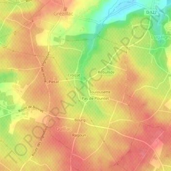 Topografische kaart Caseau, hoogte, reliëf
