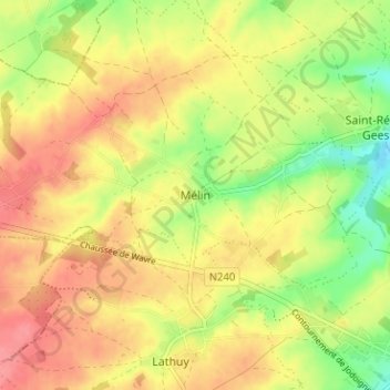 Topografische kaart Mélin, hoogte, reliëf