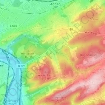 Topografische kaart Borbach, hoogte, reliëf