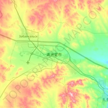 Topografische kaart Manzhouli, hoogte, reliëf