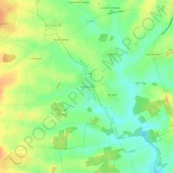 Topografische kaart Les Marlots, hoogte, reliëf
