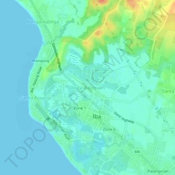 Topografische kaart Dirita-Baloguen, hoogte, reliëf