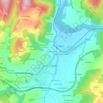 Topografische kaart El Barriu Azul, hoogte, reliëf
