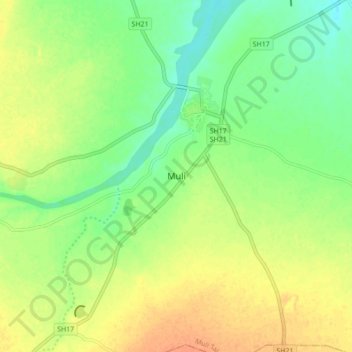 Topografische kaart Muli, hoogte, reliëf