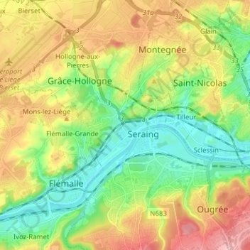 Topografische kaart Jemeppe-sur-Meuse, hoogte, reliëf