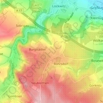 Topografische kaart Borthen, hoogte, reliëf