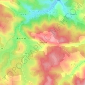 Topografische kaart Chaudeyraguet, hoogte, reliëf